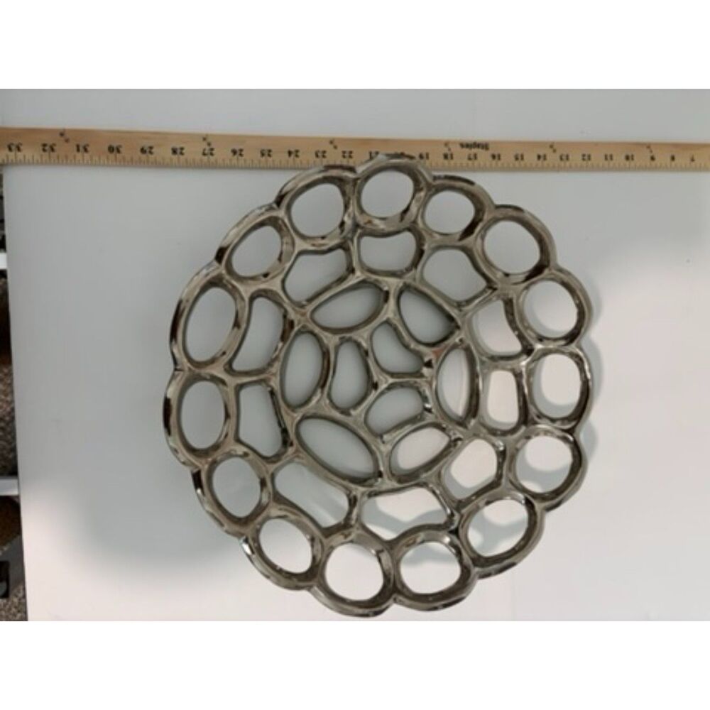15" round decorative bowl. silver ceramic